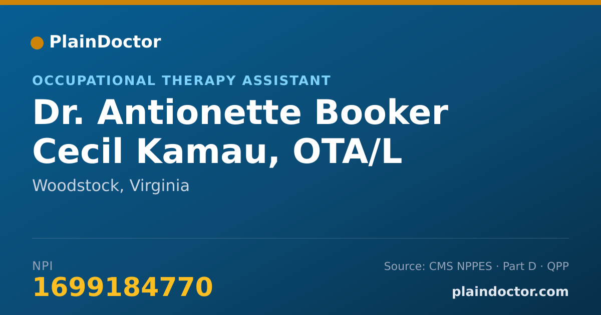 Shareable card for Antionette Booker Cecil Kamau, OTA/L - Occupational Therapy Assistant, Woodstock, VA