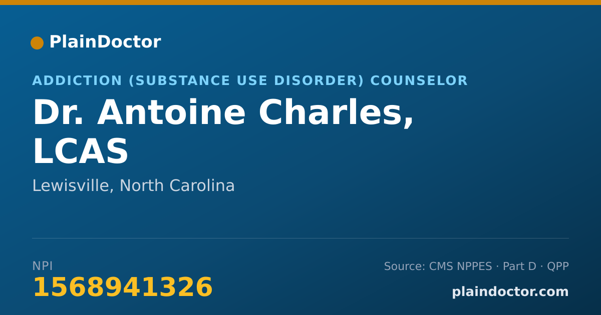 Shareable card for Antoine Charles, LCAS - Addiction (Substance Use Disorder) Counselor, Lewisville, NC