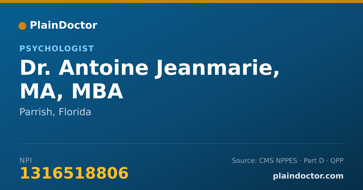 Shareable card for Antoine Jeanmarie, MA, MBA - Psychologist, Parrish, FL