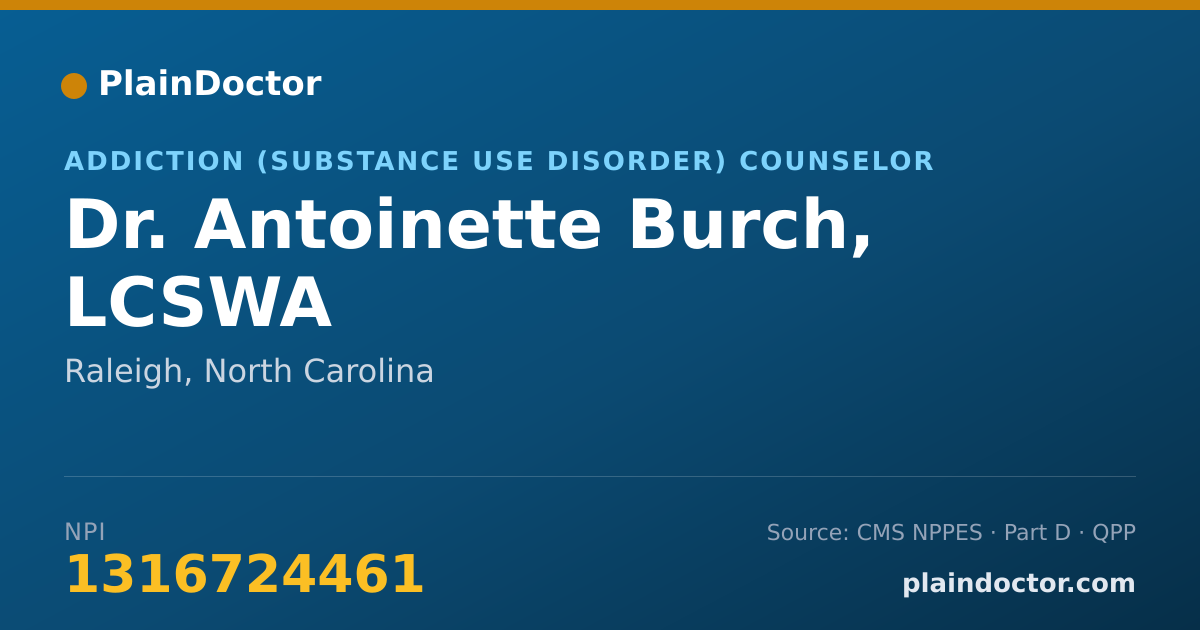 Shareable card for Antoinette Burch, LCSWA - Addiction (Substance Use Disorder) Counselor, Raleigh, NC