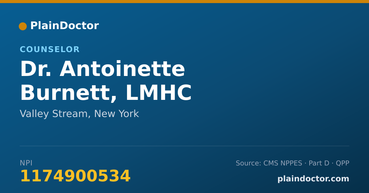 Shareable card for Antoinette Burnett, LMHC - Counselor, Valley Stream, NY