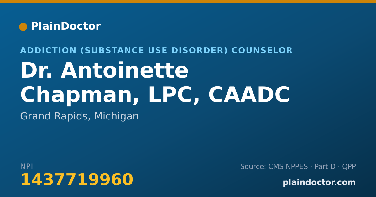 Shareable card for Antoinette Chapman, LPC, CAADC - Addiction (Substance Use Disorder) Counselor, Grand Rapids, MI