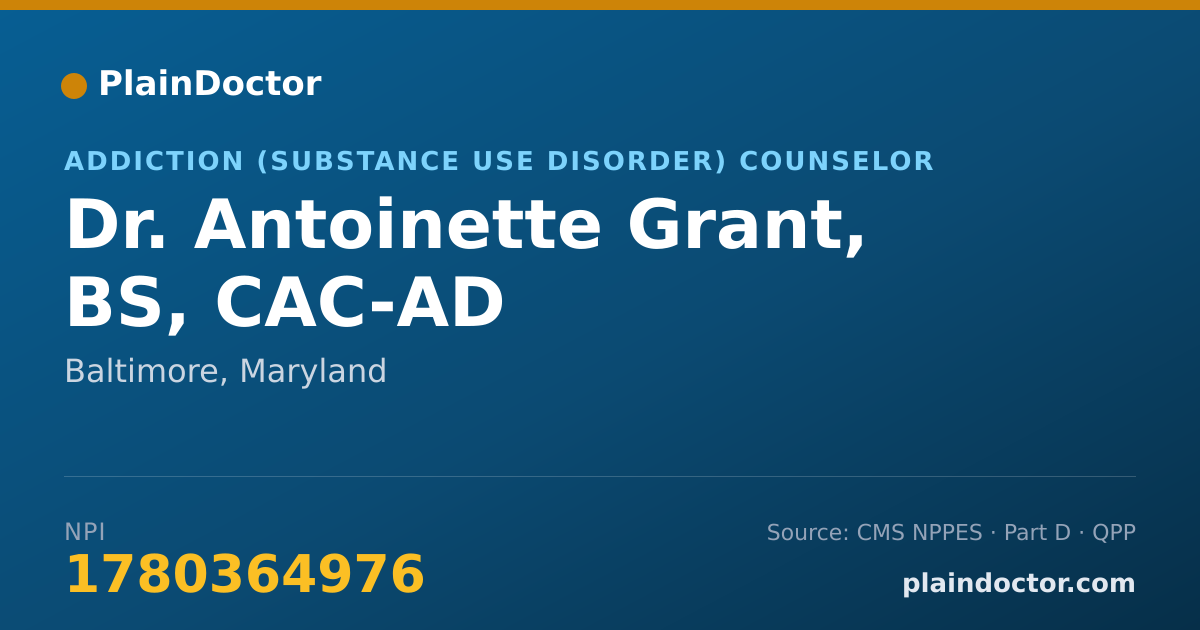 Shareable card for Antoinette Grant, BS, CAC-AD - Addiction (Substance Use Disorder) Counselor, Baltimore, MD