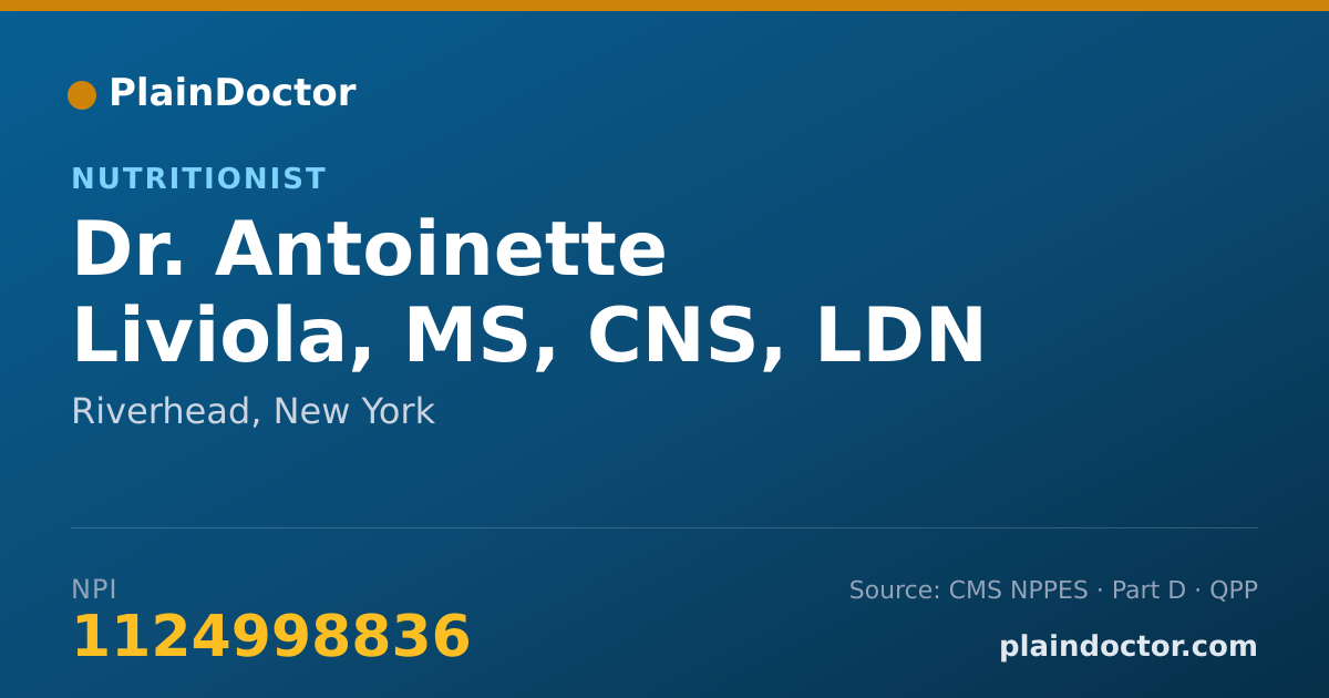 Shareable card for Antoinette Liviola, MS, CNS, LDN - Nutritionist, Riverhead, NY