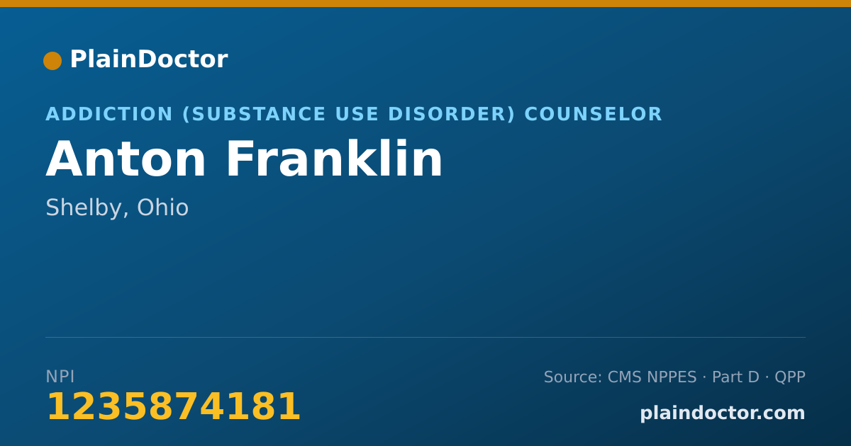 Shareable card for Anton Franklin - Addiction (Substance Use Disorder) Counselor, Shelby, OH