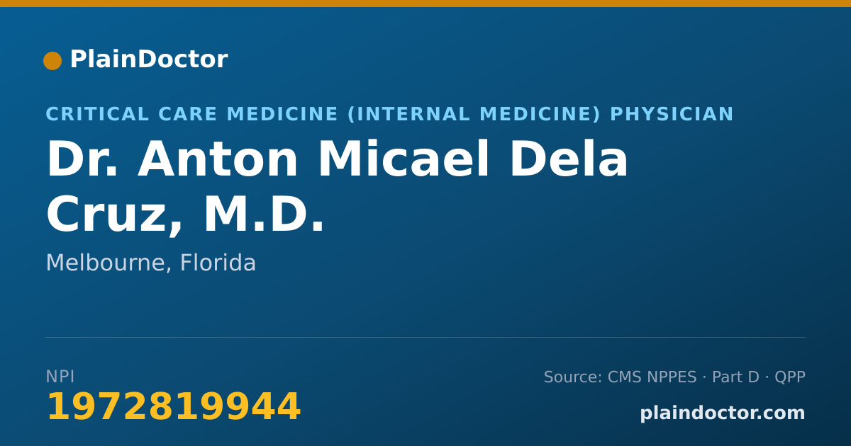 Shareable card for Anton Micael Dela Cruz, M.D. - Critical Care Medicine (Internal Medicine) Physician, Melbourne, FL