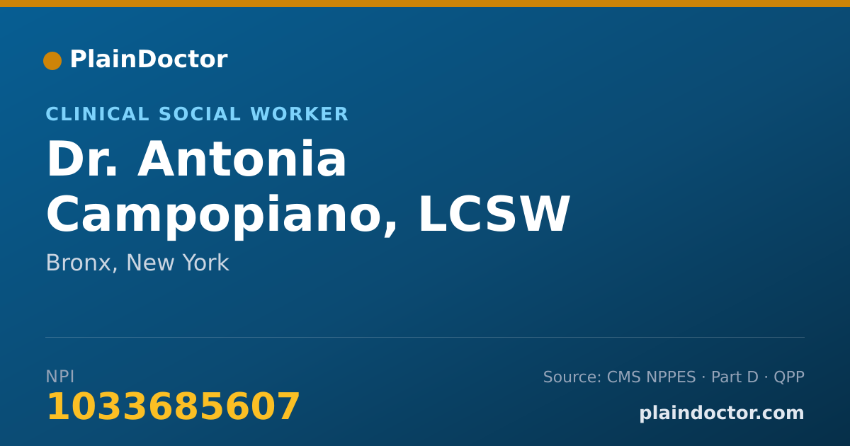 Shareable card for Antonia Campopiano, LCSW - Clinical Social Worker, Bronx, NY