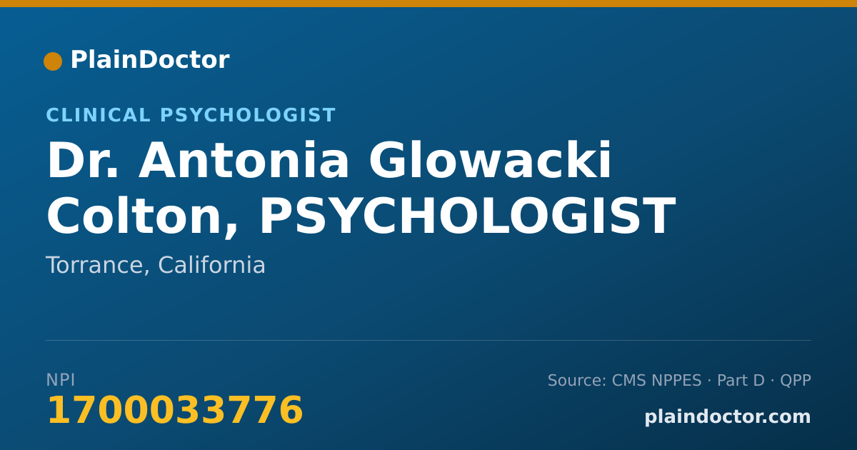 Shareable card for Antonia Glowacki Colton, PSYCHOLOGIST - Clinical Psychologist, Torrance, CA