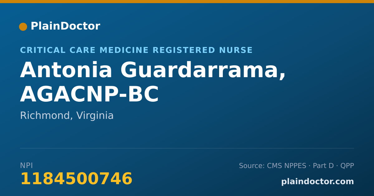 Shareable card for Antonia Guardarrama, AGACNP-BC - Critical Care Medicine Registered Nurse, Richmond, VA