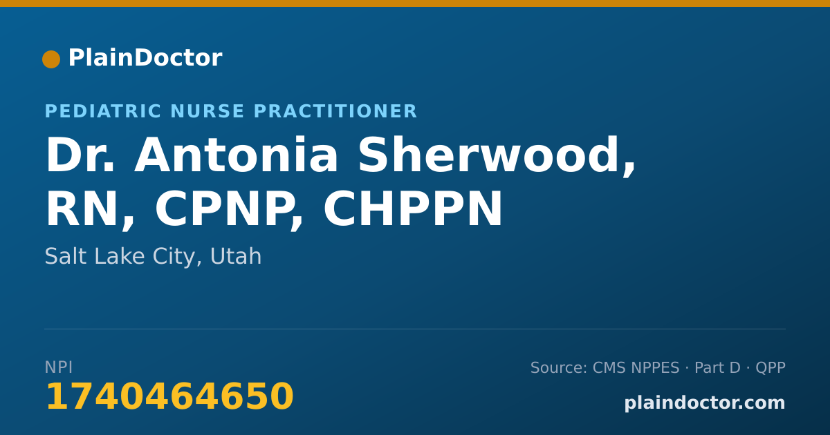 Shareable card for Antonia Sherwood, RN, CPNP, CHPPN - Pediatric Nurse Practitioner, Salt Lake City, UT