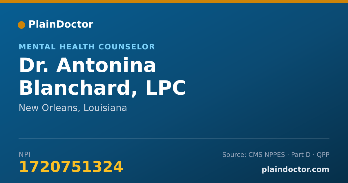 Shareable card for Antonina Blanchard, LPC - Mental Health Counselor, New Orleans, LA