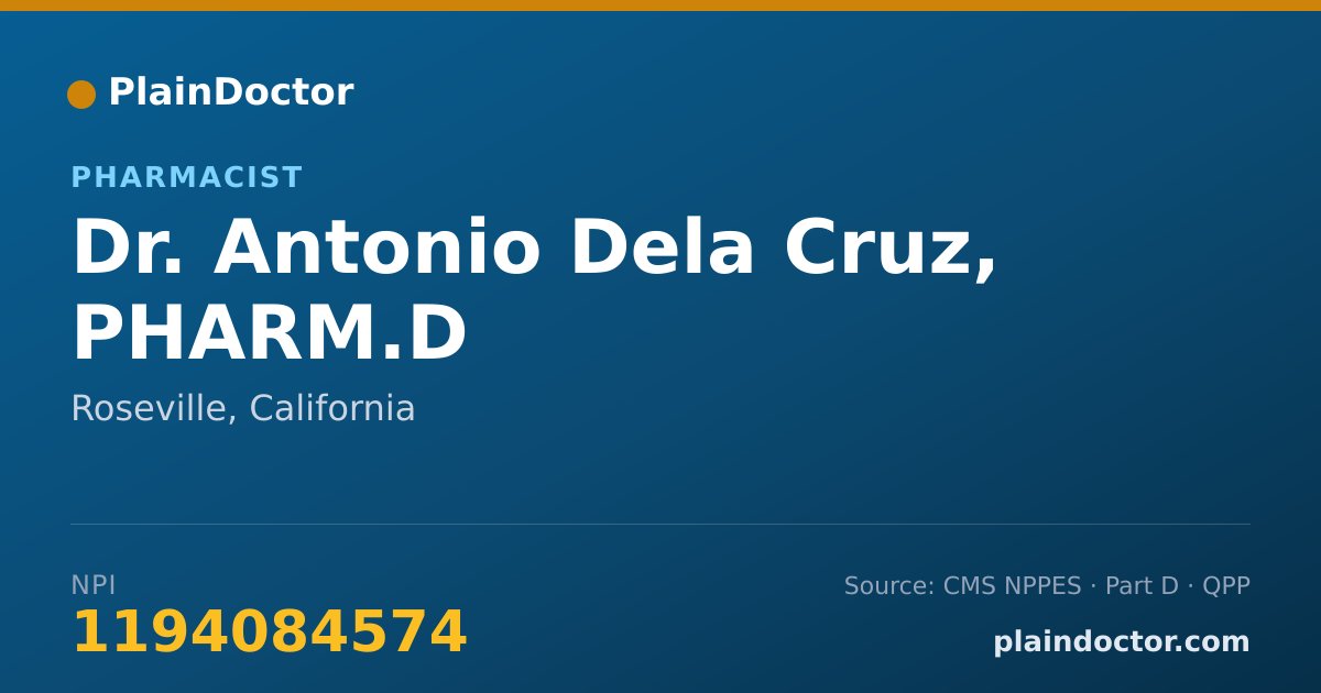 Shareable card for Antonio Dela Cruz, PHARM.D - Pharmacist, Roseville, CA