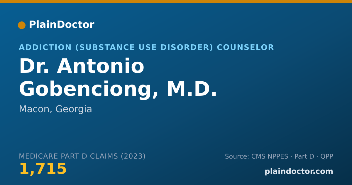 Shareable card for Antonio Gobenciong, M.D. - Addiction (Substance Use Disorder) Counselor, Macon, GA