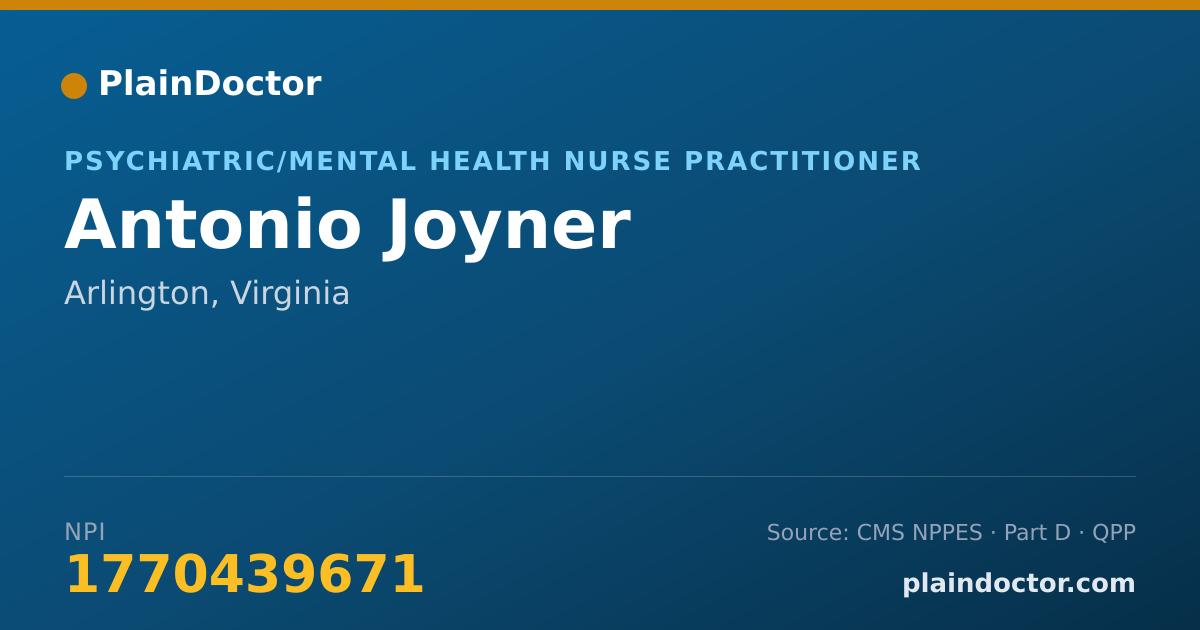 Shareable card for Antonio Joyner - Psychiatric/Mental Health Nurse Practitioner, Arlington, VA