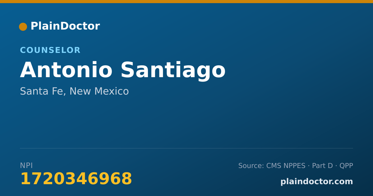 Shareable card for Antonio Santiago - Counselor, Santa Fe, NM