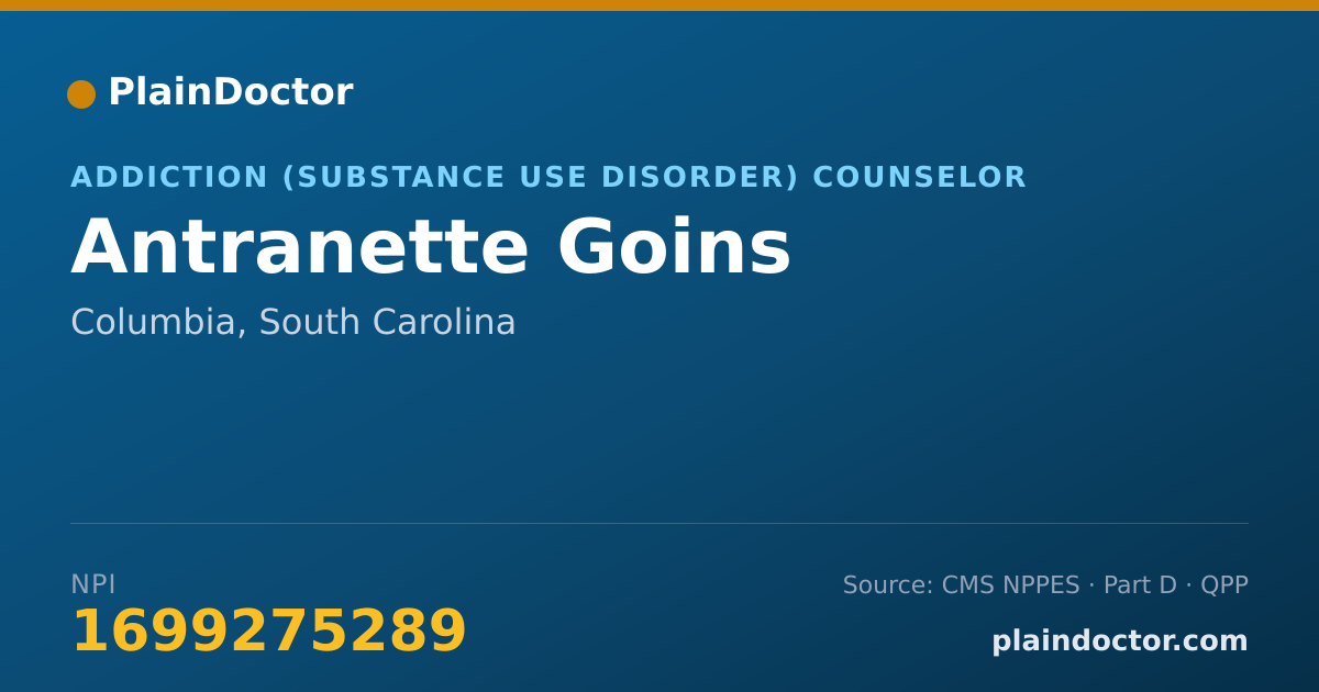 Shareable card for Antranette Goins - Addiction (Substance Use Disorder) Counselor, Columbia, SC