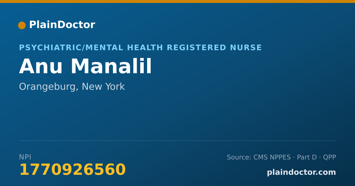 Shareable card for Anu Manalil - Psychiatric/Mental Health Registered Nurse, Orangeburg, NY