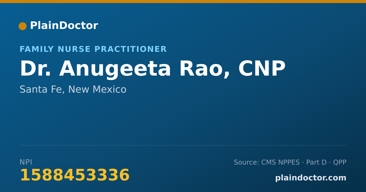 Shareable card for Anugeeta Rao, CNP - Family Nurse Practitioner, Santa Fe, NM