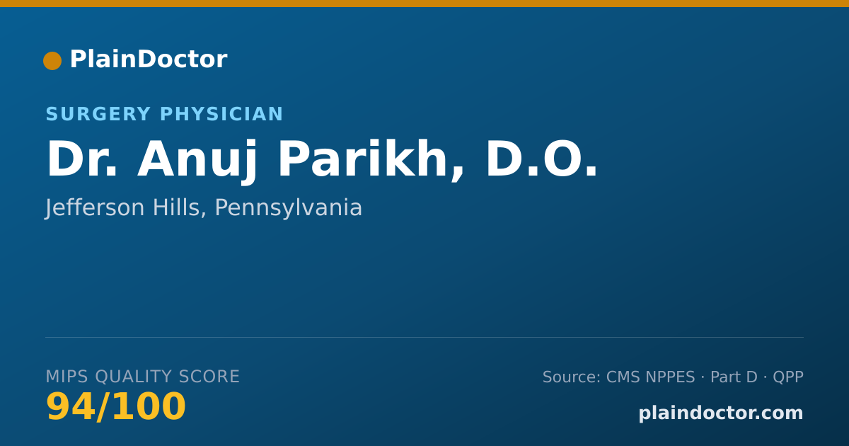 Shareable card for Anuj Parikh, D.O. - Surgery Physician, Jefferson Hills, PA