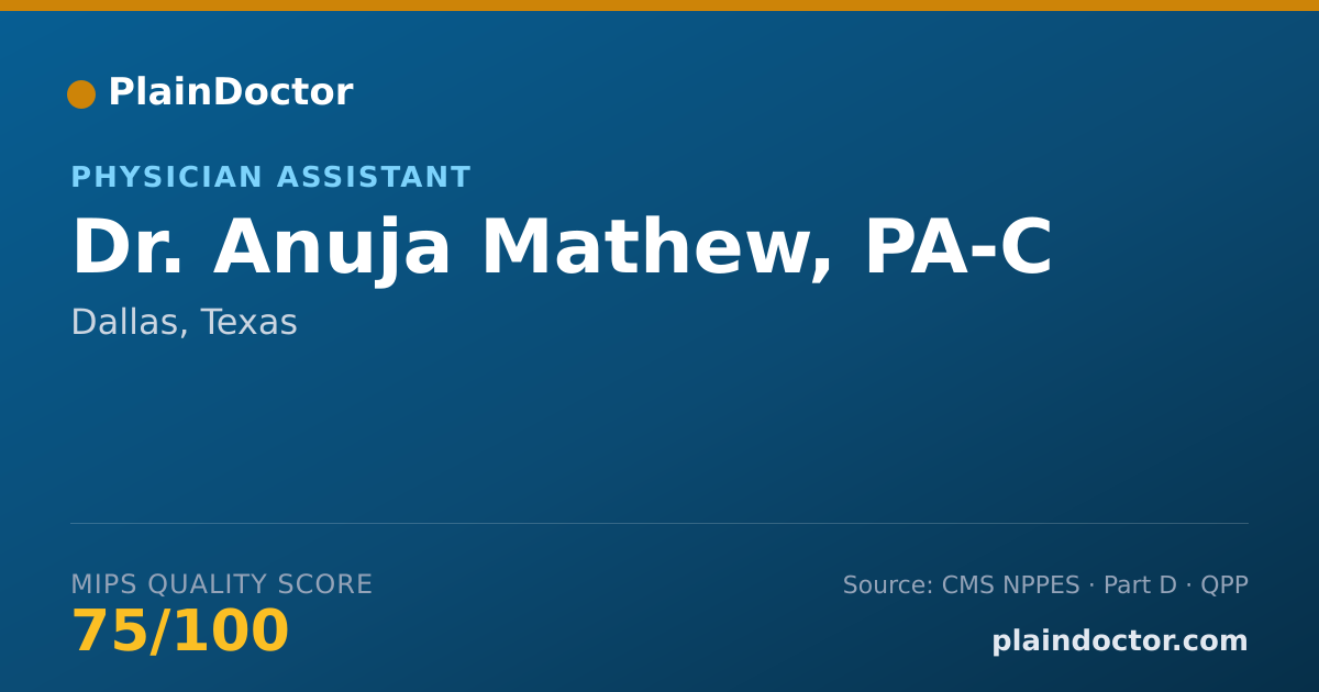 Shareable card for Anuja Mathew, PA-C - Physician Assistant, Dallas, TX