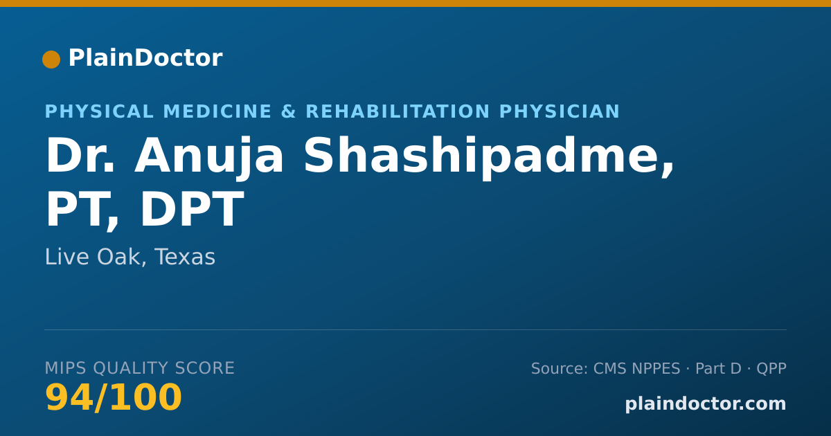Shareable card for Anuja Shashipadme, PT, DPT - Physical Medicine & Rehabilitation Physician, Live Oak, TX