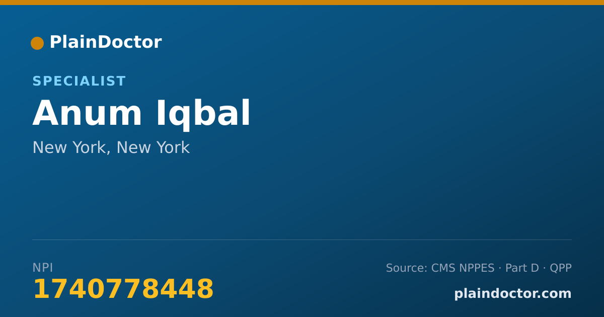 Shareable card for Anum Iqbal - Specialist, New York, NY