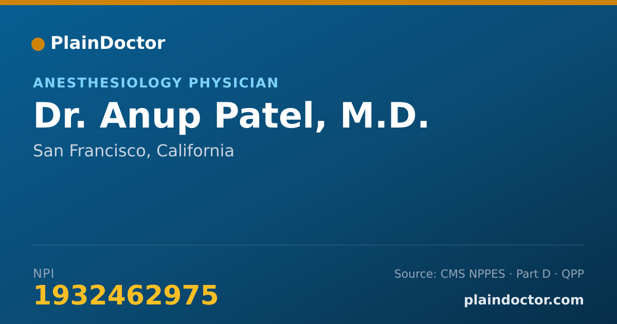 Shareable card for Anup Patel, M.D. - Anesthesiology Physician, San Francisco, CA