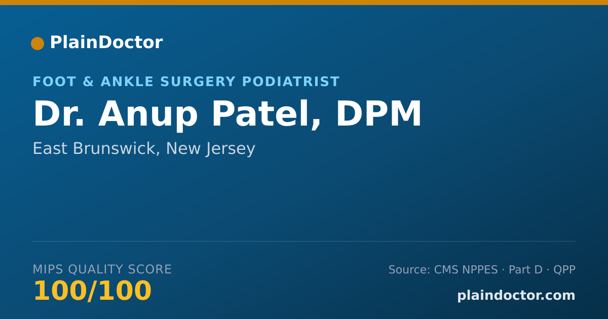 Shareable card for Anup Patel, DPM - Foot & Ankle Surgery Podiatrist, East Brunswick, NJ