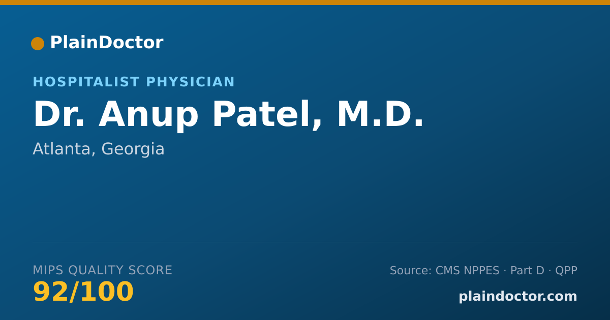 Shareable card for Anup Patel, M.D. - Hospitalist Physician, Atlanta, GA