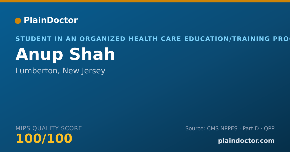 Shareable card for Anup Shah - Student in an Organized Health Care Education/Training Program, Lumberton, NJ