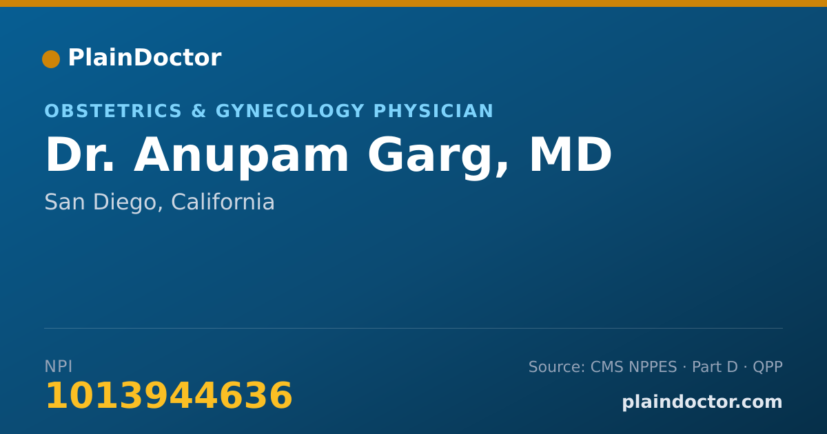 Shareable card for Anupam Garg, MD - Obstetrics & Gynecology Physician, San Diego, CA