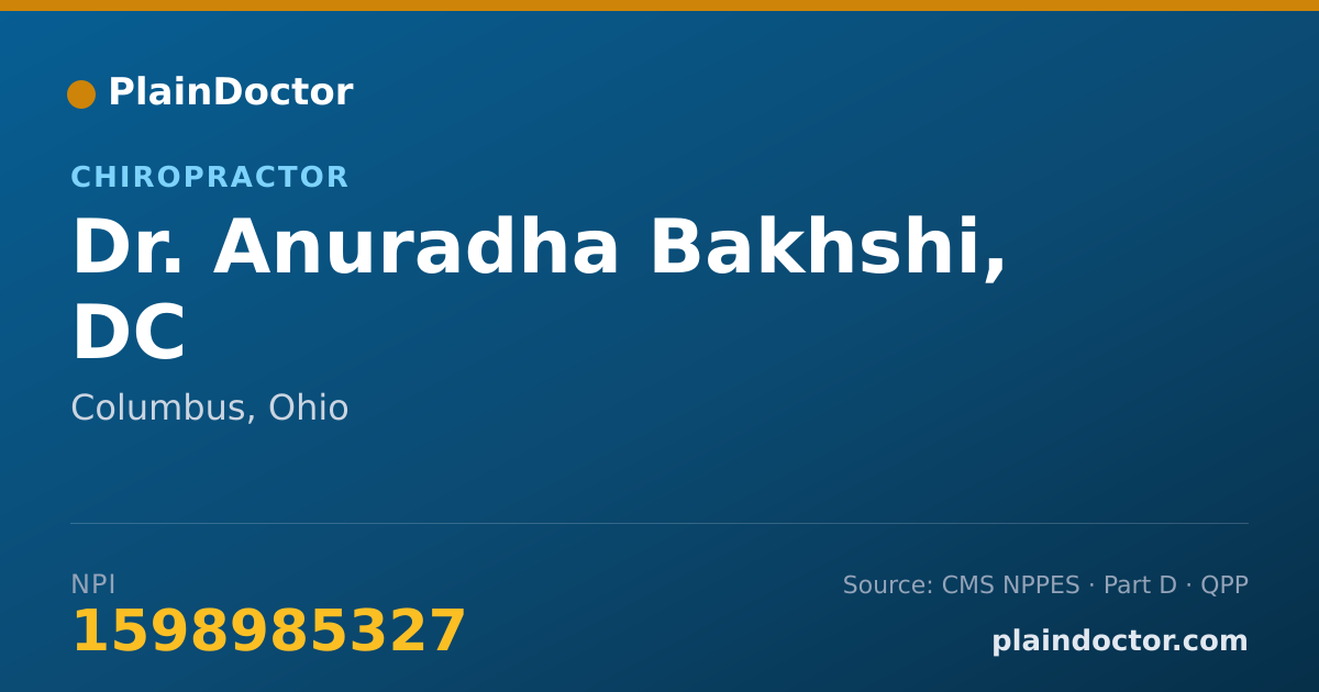 Shareable card for Anuradha Bakhshi, DC - Chiropractor, Columbus, OH