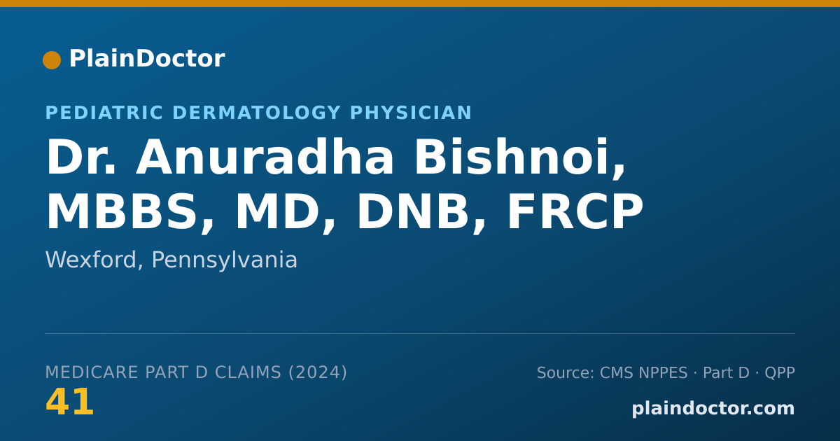 Shareable card for Anuradha Bishnoi, MBBS, MD, DNB, FRCP - Pediatric Dermatology Physician, Wexford, PA