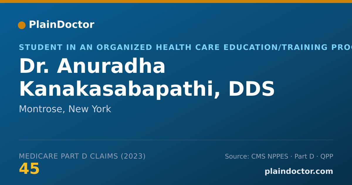 Shareable card for Anuradha Kanakasabapathi, DDS - Student in an Organized Health Care Education/Training Program, Montrose, NY