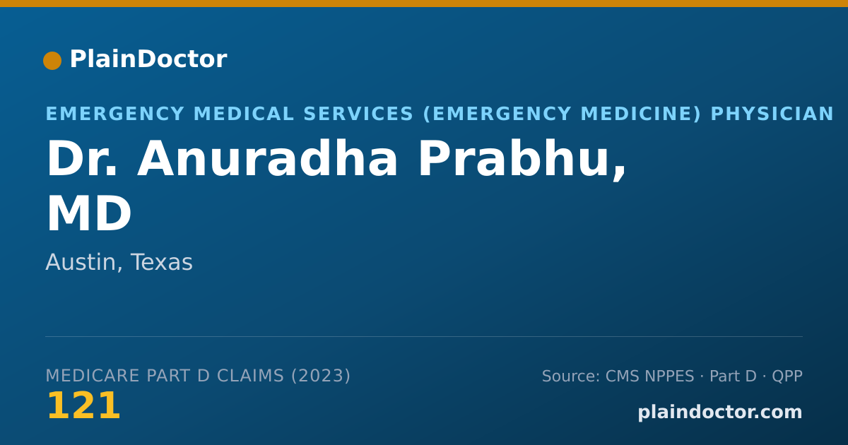 Shareable card for Anuradha Prabhu, MD - Emergency Medical Services (Emergency Medicine) Physician, Austin, TX