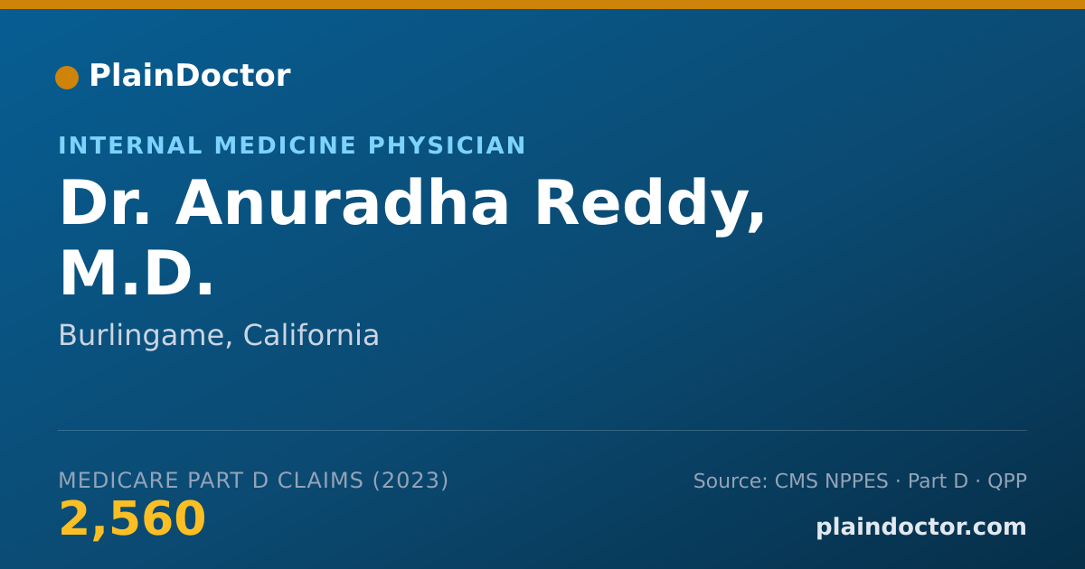 Shareable card for Anuradha Reddy, M.D. - Internal Medicine Physician, Burlingame, CA