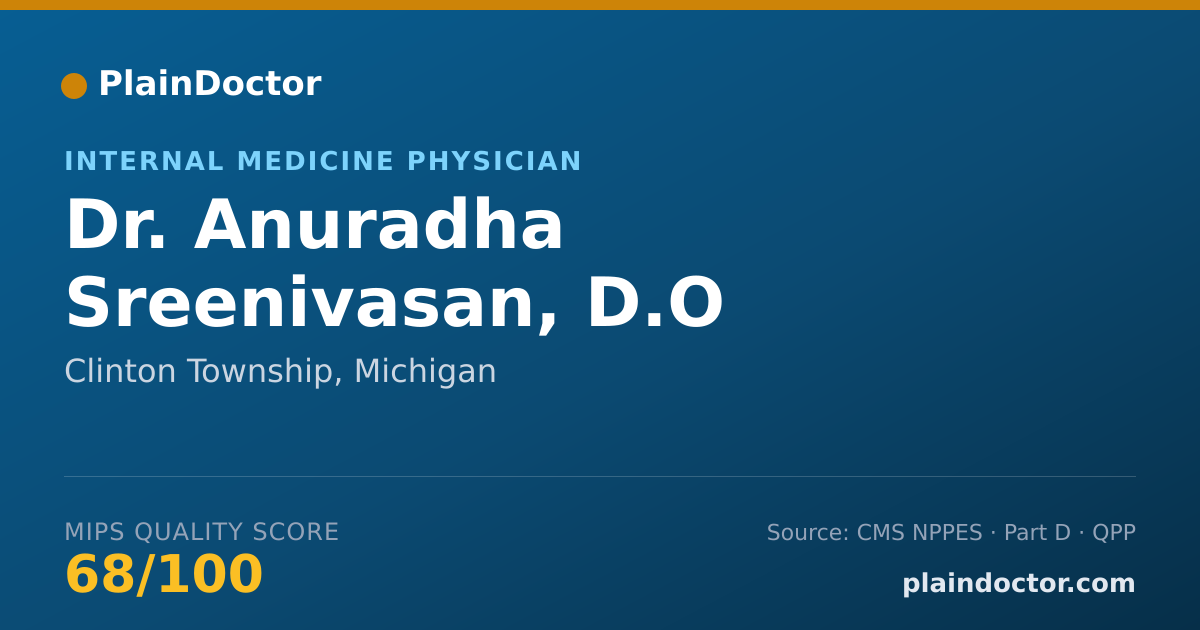 Shareable card for Anuradha Sreenivasan, D.O - Internal Medicine Physician, Clinton Township, MI