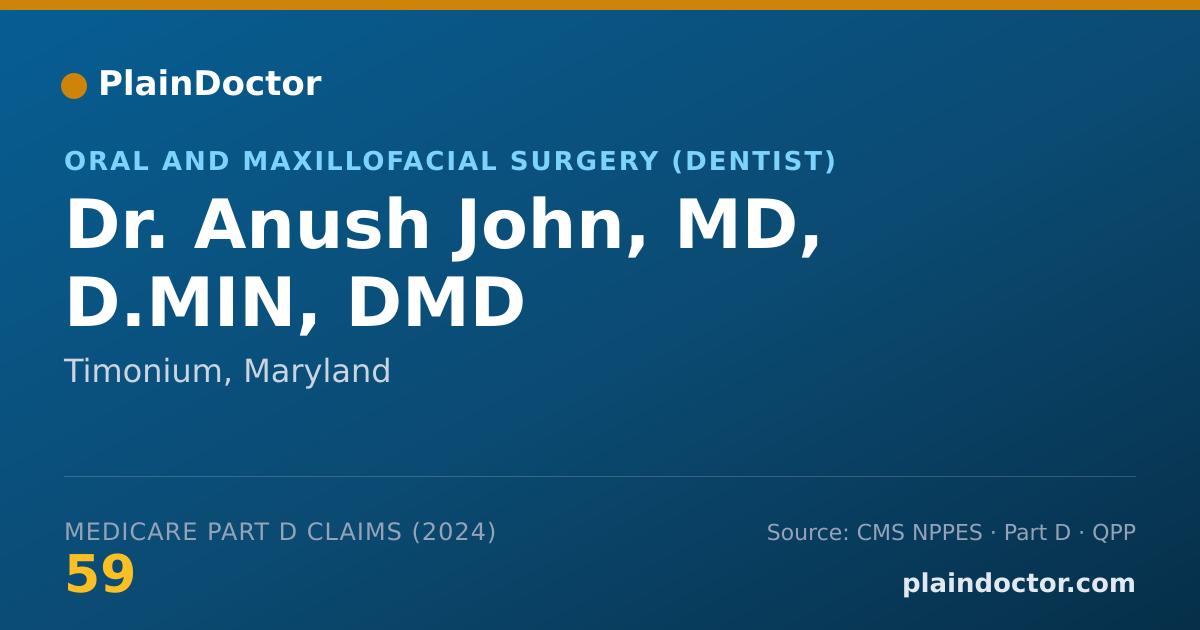 Shareable card for Anush John, MD, D.MIN, DMD - Oral and Maxillofacial Surgery (Dentist), Timonium, MD