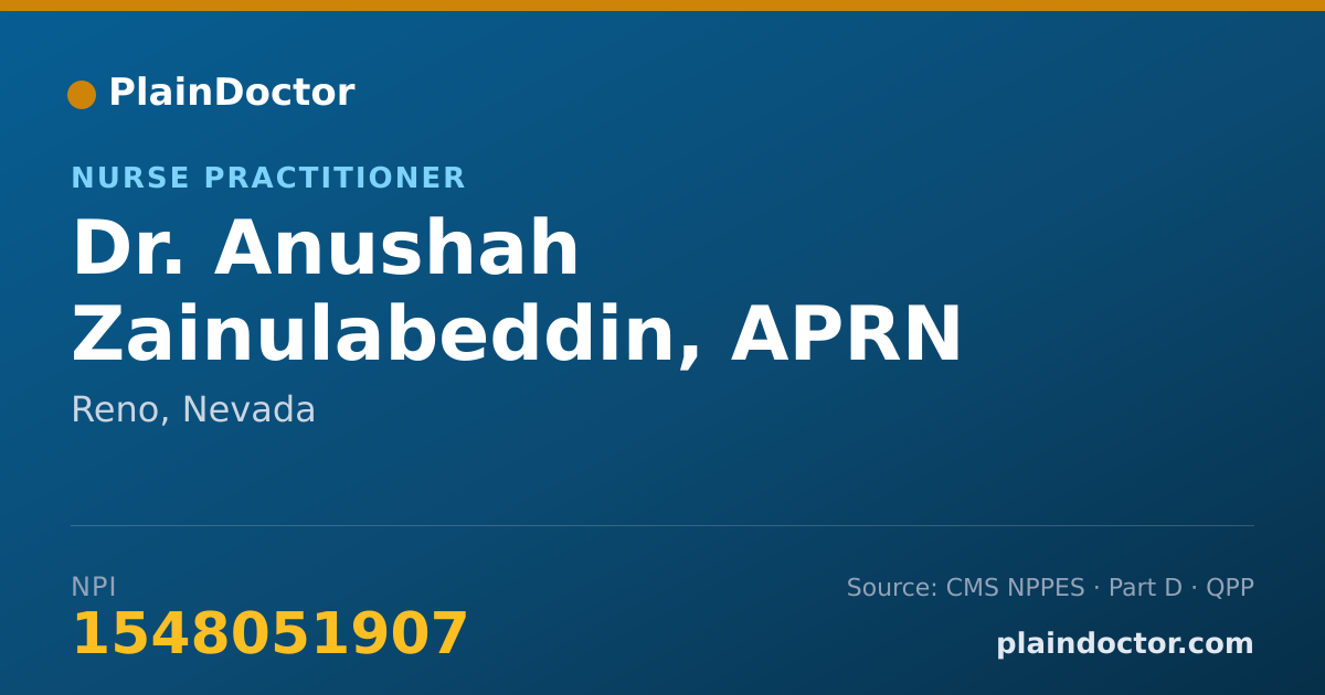 Shareable card for Anushah Zainulabeddin, APRN - Nurse Practitioner, Reno, NV