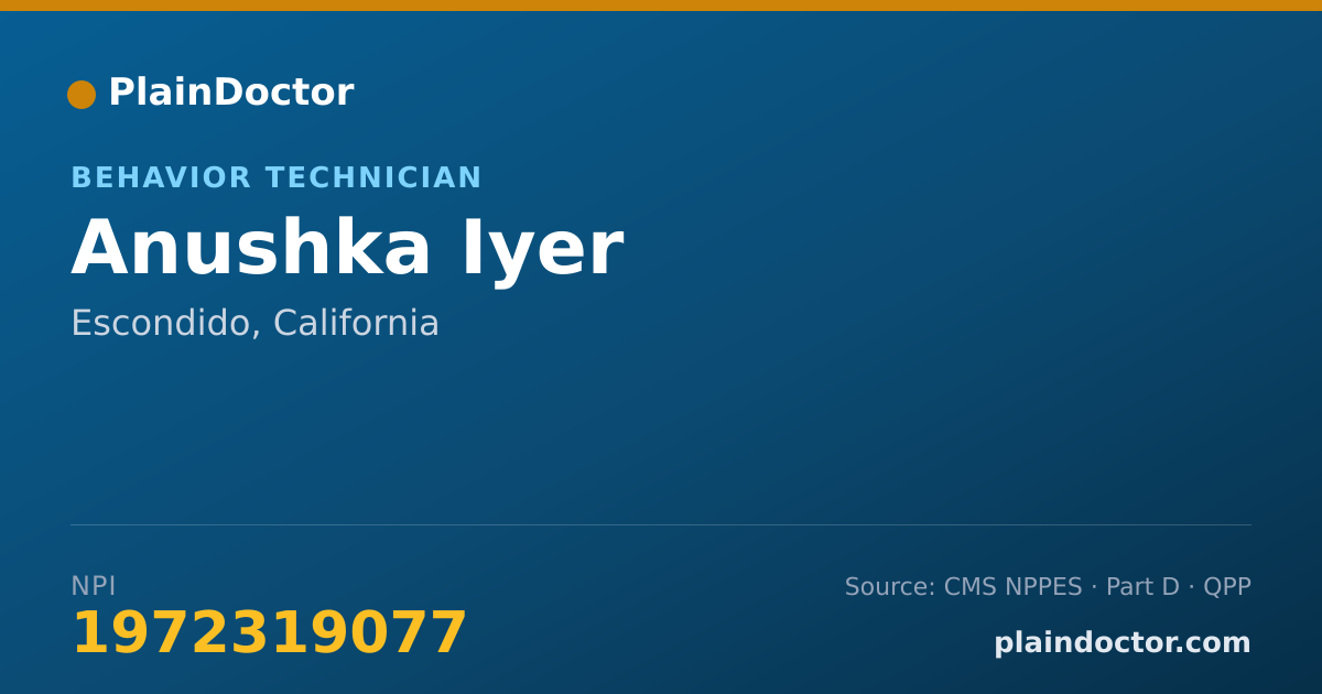 Shareable card for Anushka Iyer - Behavior Technician, Escondido, CA