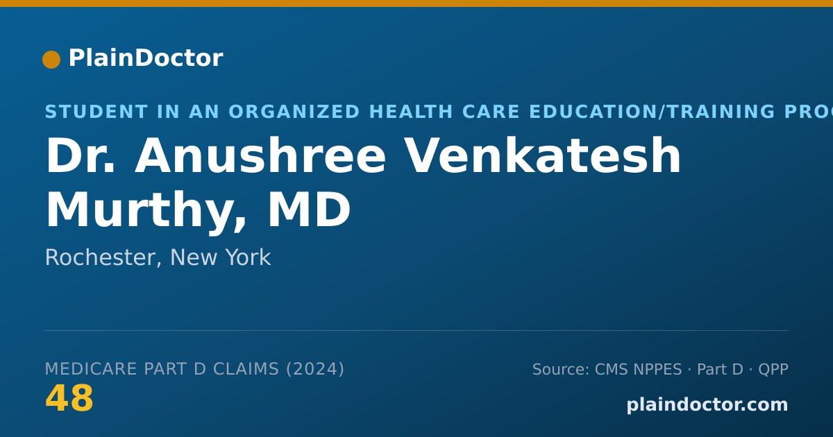 Shareable card for Anushree Venkatesh Murthy, MD - Student in an Organized Health Care Education/Training Program, Rochester, NY