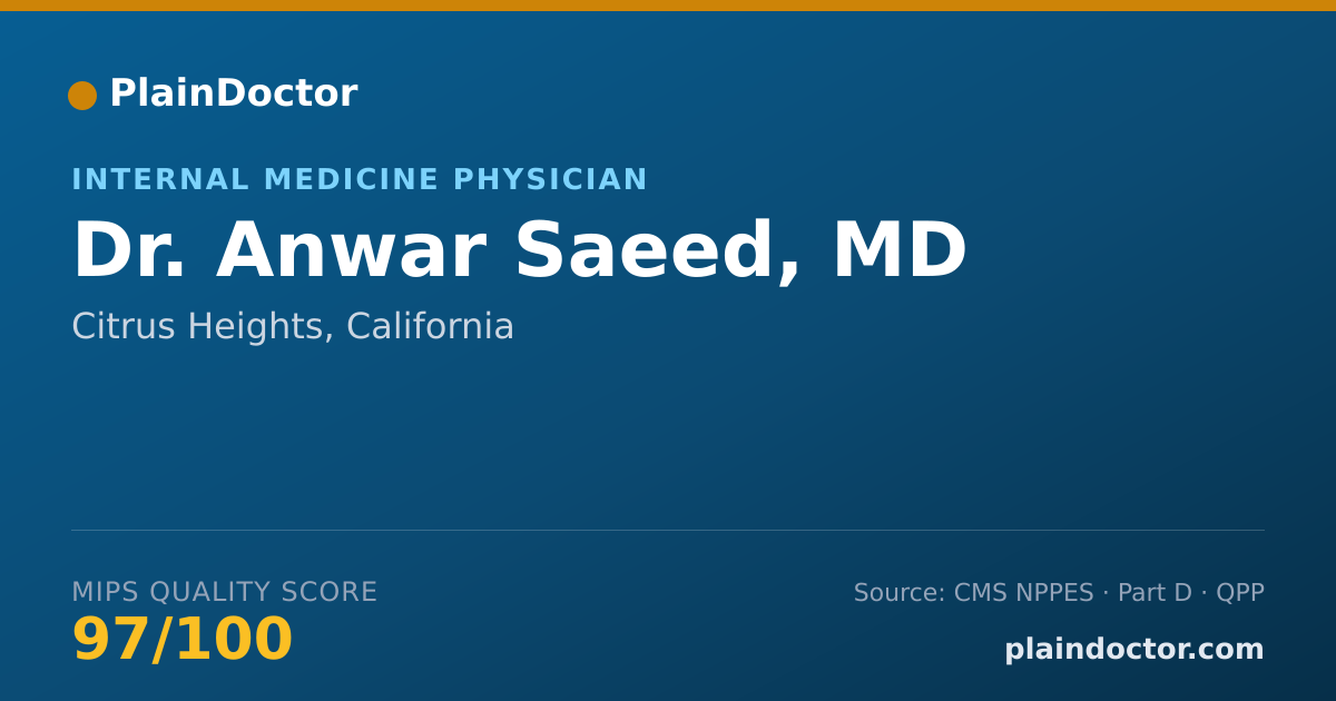 Shareable card for Anwar Saeed, MD - Internal Medicine Physician, Citrus Heights, CA