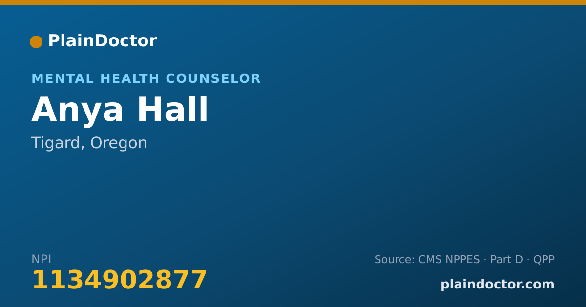 Shareable card for Anya Hall - Mental Health Counselor, Tigard, OR