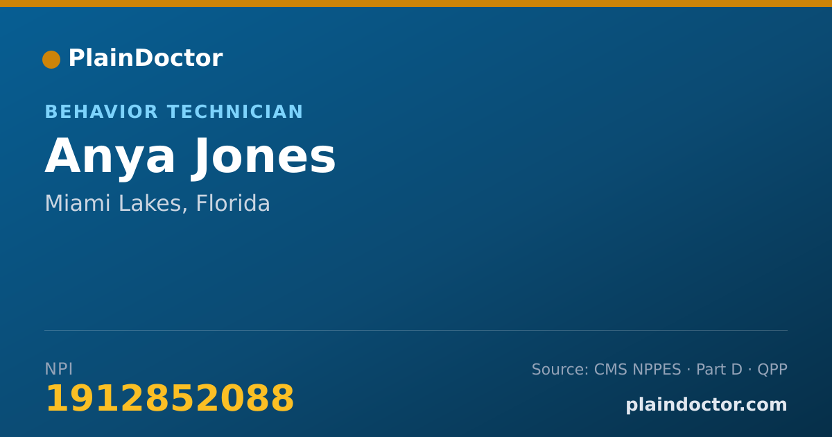 Shareable card for Anya Jones - Behavior Technician, Miami Lakes, FL