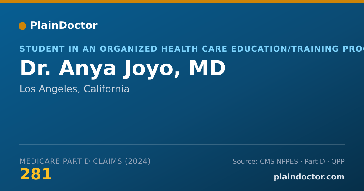 Shareable card for Anya Joyo, MD - Student in an Organized Health Care Education/Training Program, Los Angeles, CA