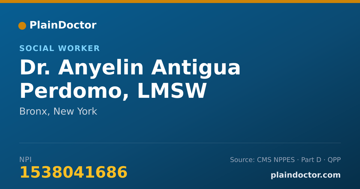 Shareable card for Anyelin Antigua Perdomo, LMSW - Social Worker, Bronx, NY