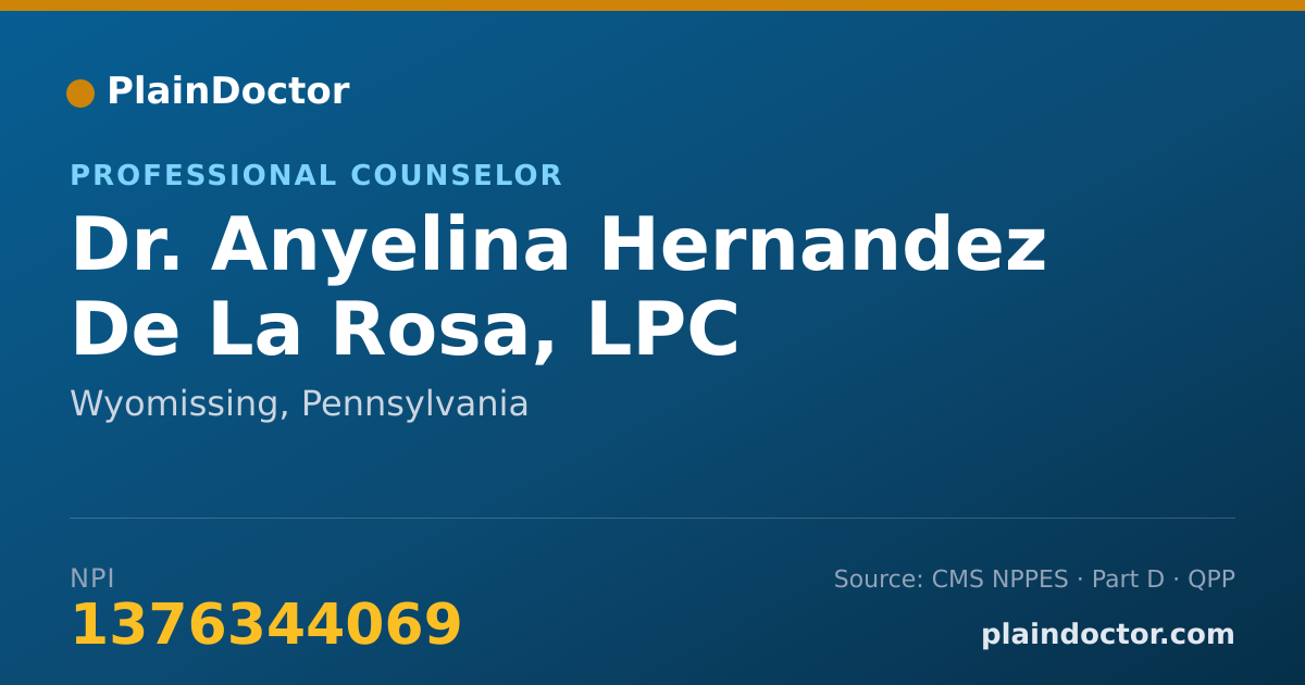 Shareable card for Anyelina Hernandez De La Rosa, LPC - Professional Counselor, Wyomissing, PA