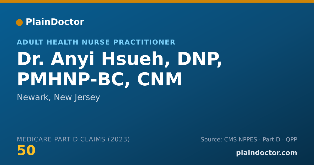 Shareable card for Anyi Hsueh, DNP, PMHNP-BC, CNM - Adult Health Nurse Practitioner, Newark, NJ