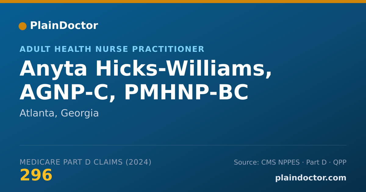 Shareable card for Anyta Hicks-Williams, AGNP-C, PMHNP-BC - Adult Health Nurse Practitioner, Atlanta, GA
