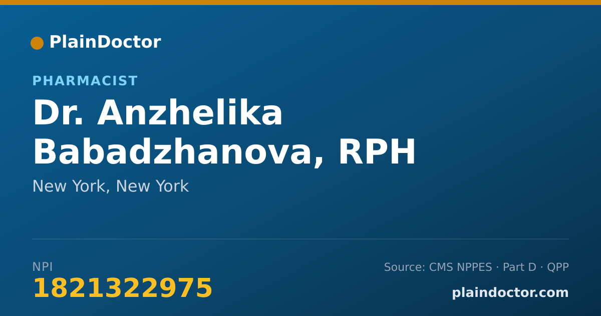 Shareable card for Anzhelika Babadzhanova, RPH - Pharmacist, New York, NY